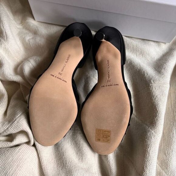 Manolo Blahnik Cassiado d'Orsay Crystal Pump Open Toe 90 mm Black Satin 36 NEW - Picture 10 of 13